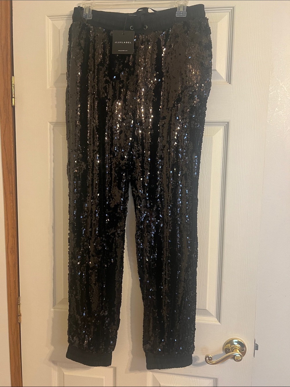 JLUXLABEL Black Sequin Track Joggers